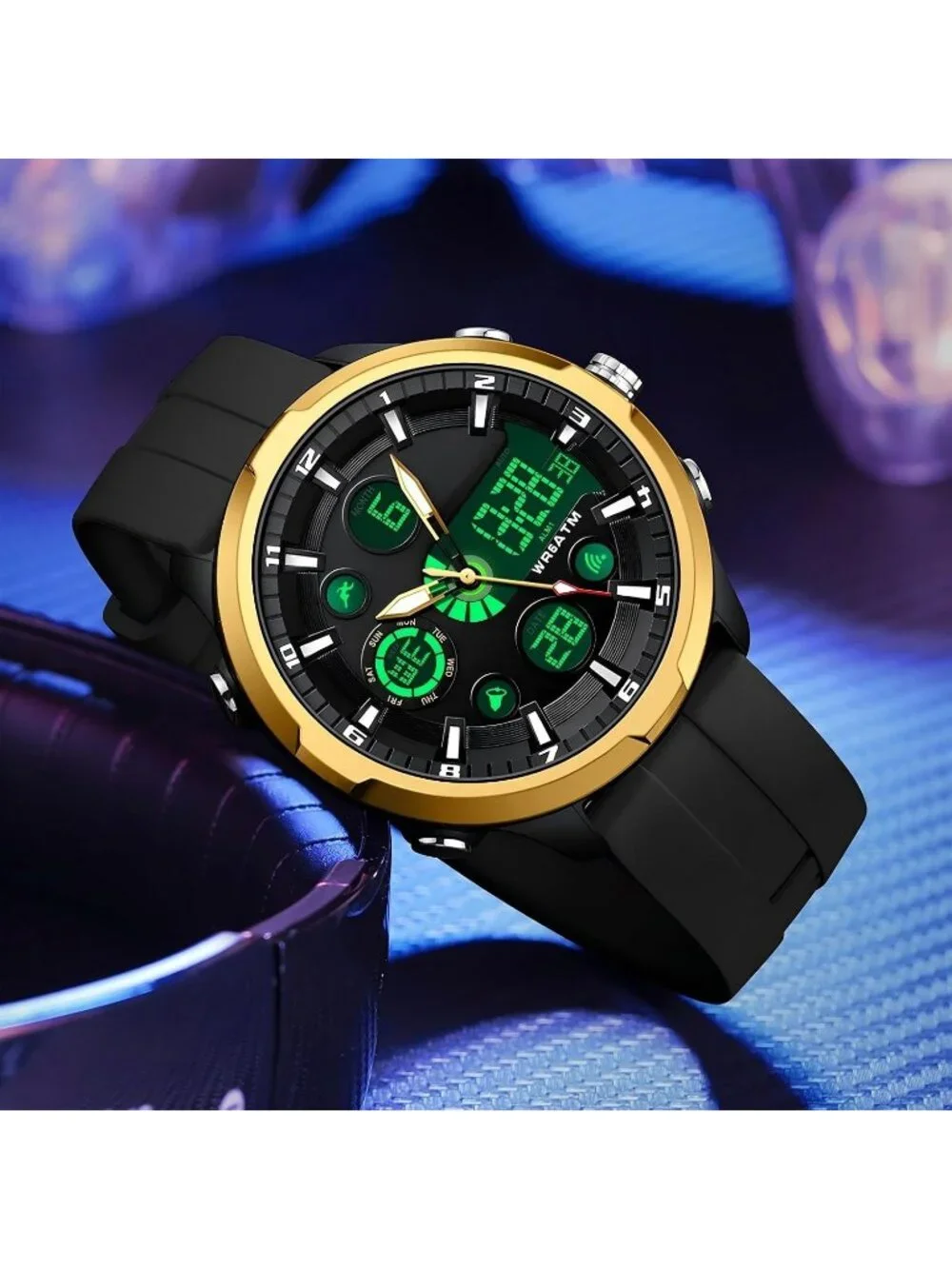 Men Gold Large Face Watches Chronograph Waterproof Sport Military Heavy Duty